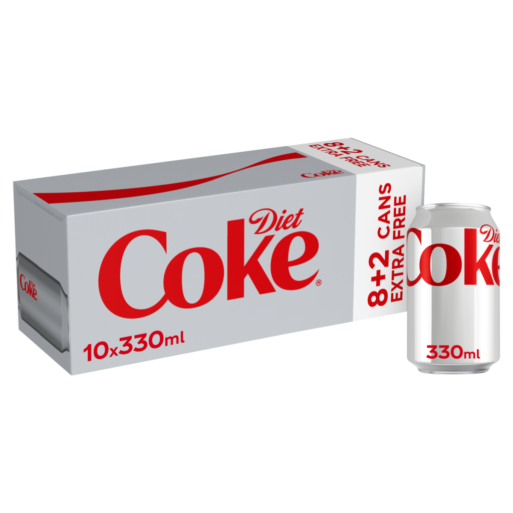 Diet Coke Cola 10 x 330ml (8 x 330ml + 2 x 330ml Extra Free) Cans