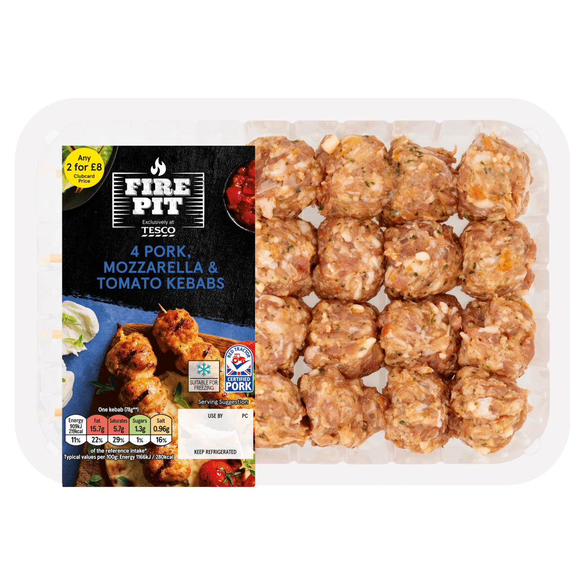 Tesco Fire Pit 4 Pork, Mozzarella & Tomato Kebabs 400g