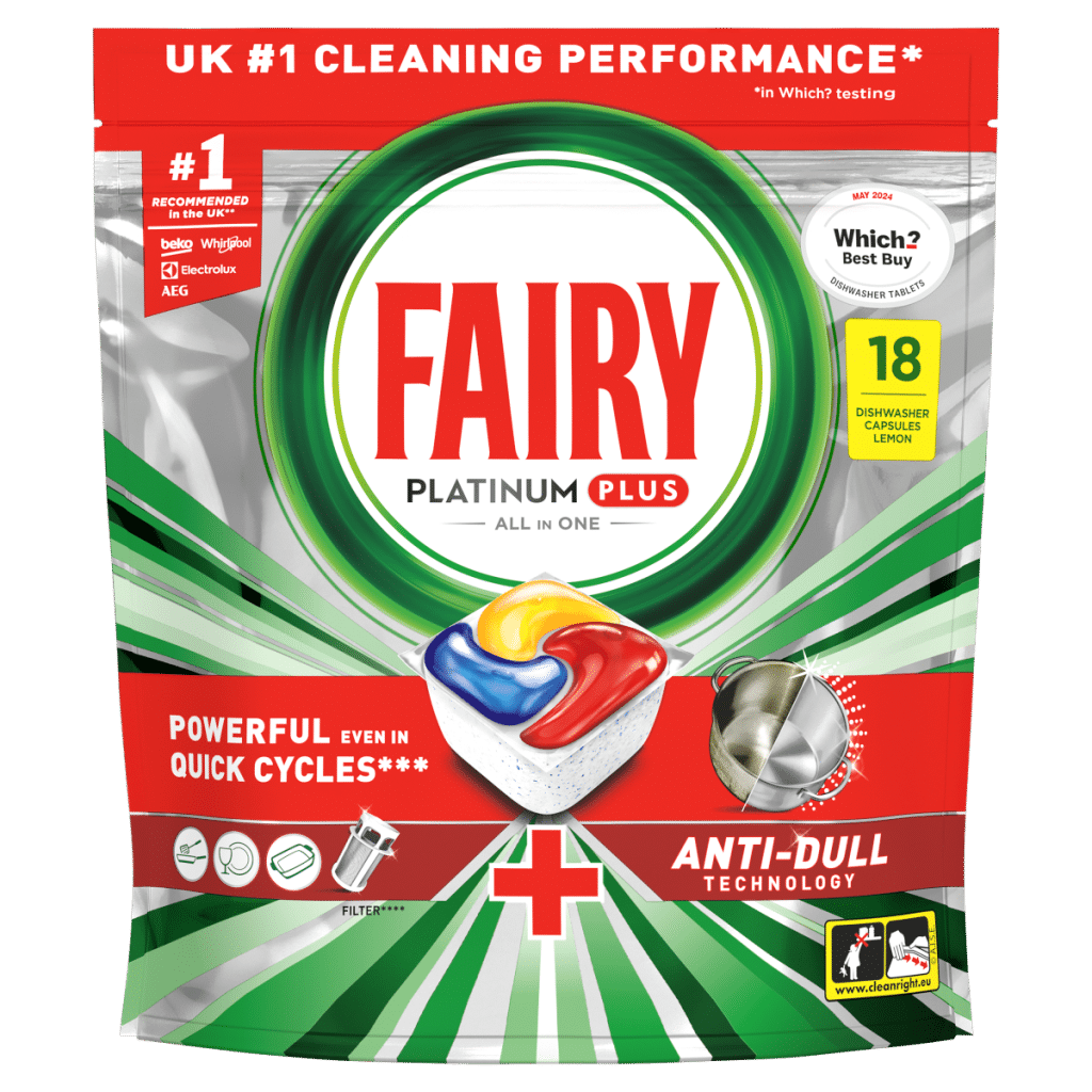 Fairy Platinum Plus All In One Dishwasher Tablets Lemon, 18 Tablets