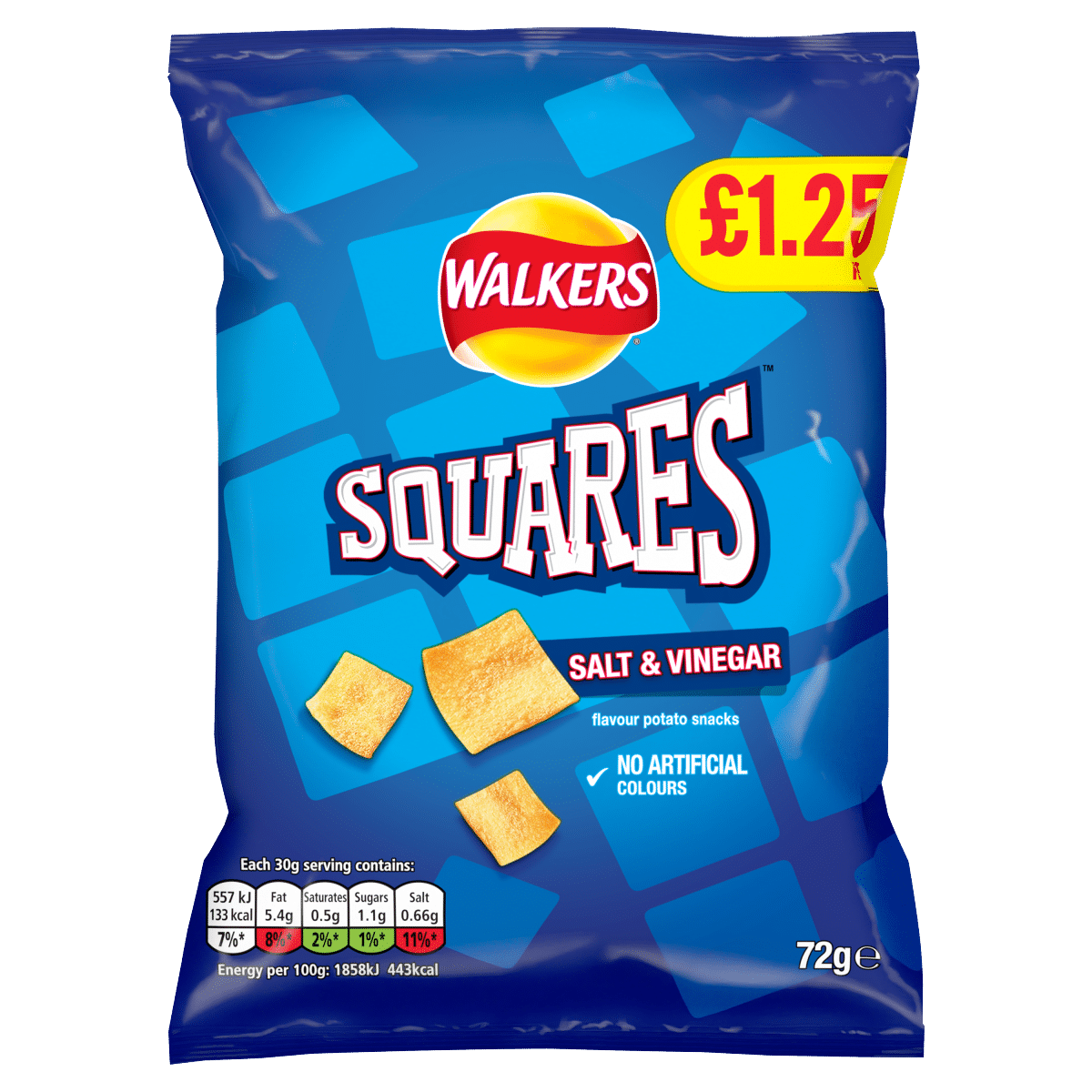 Walkers Squares Salt & Vinegar Snacks £1.25 RRP PMP 72g