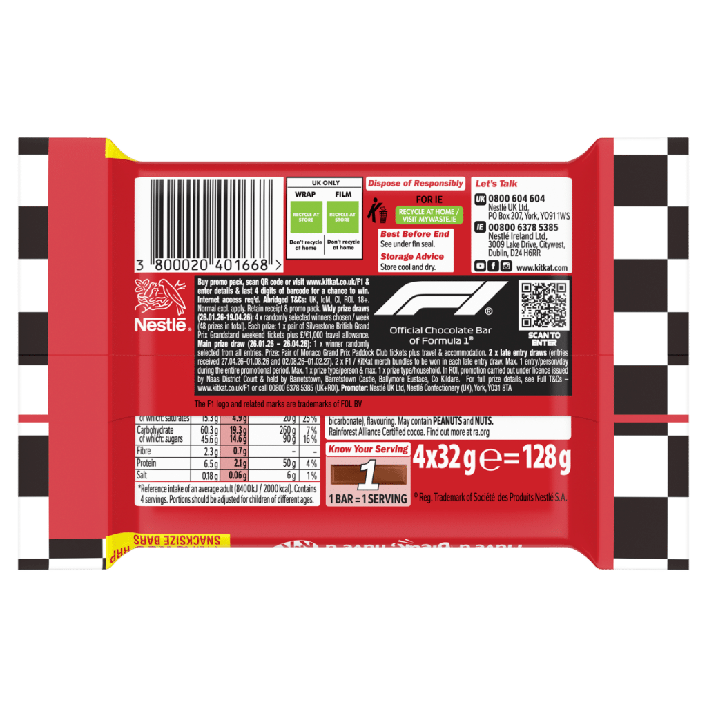 KitKat Chunky Snacksize Bars 4 x 32g (128g)