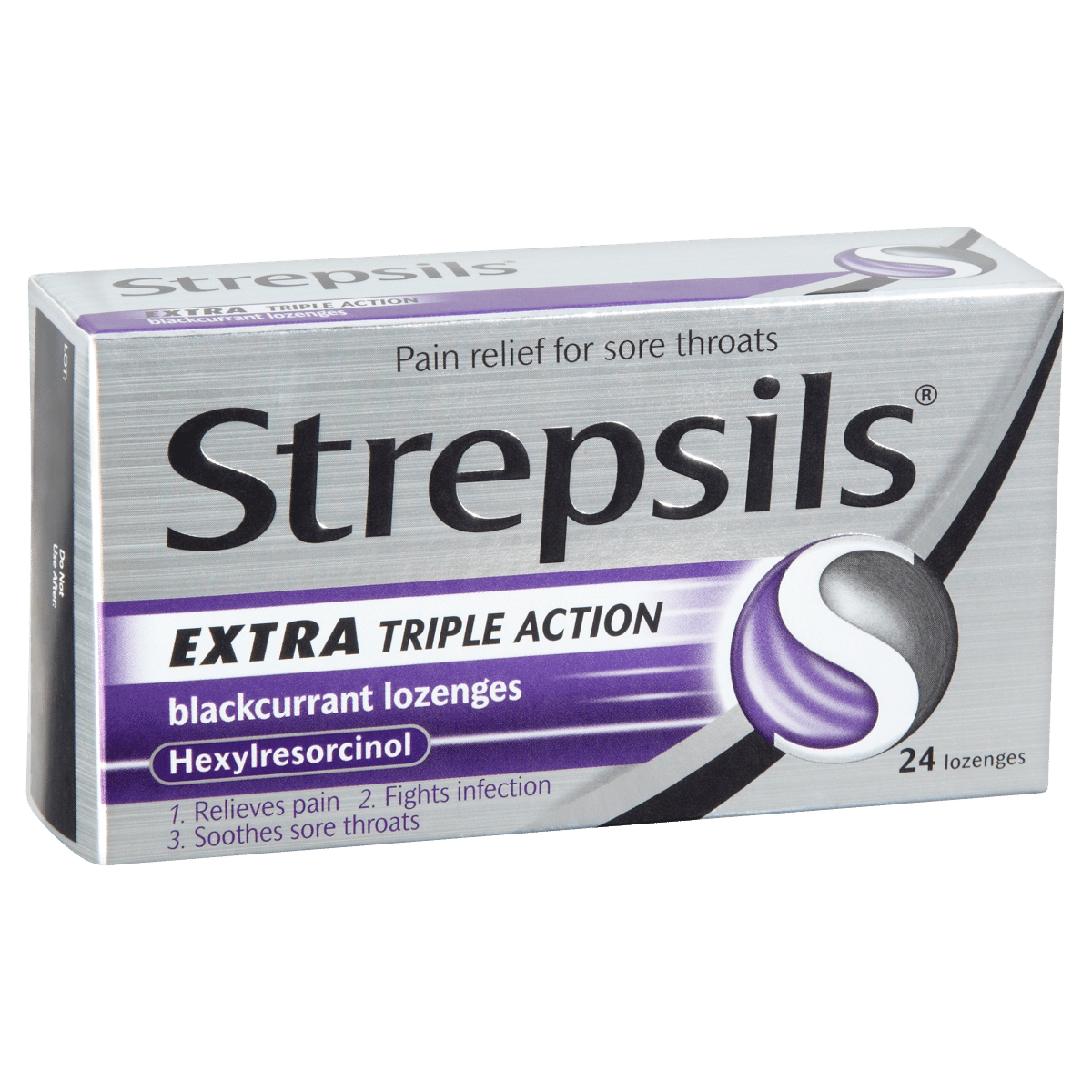 Strepsils Extra Triple Action Blackcurrant Lozenges 24 Lozenges
