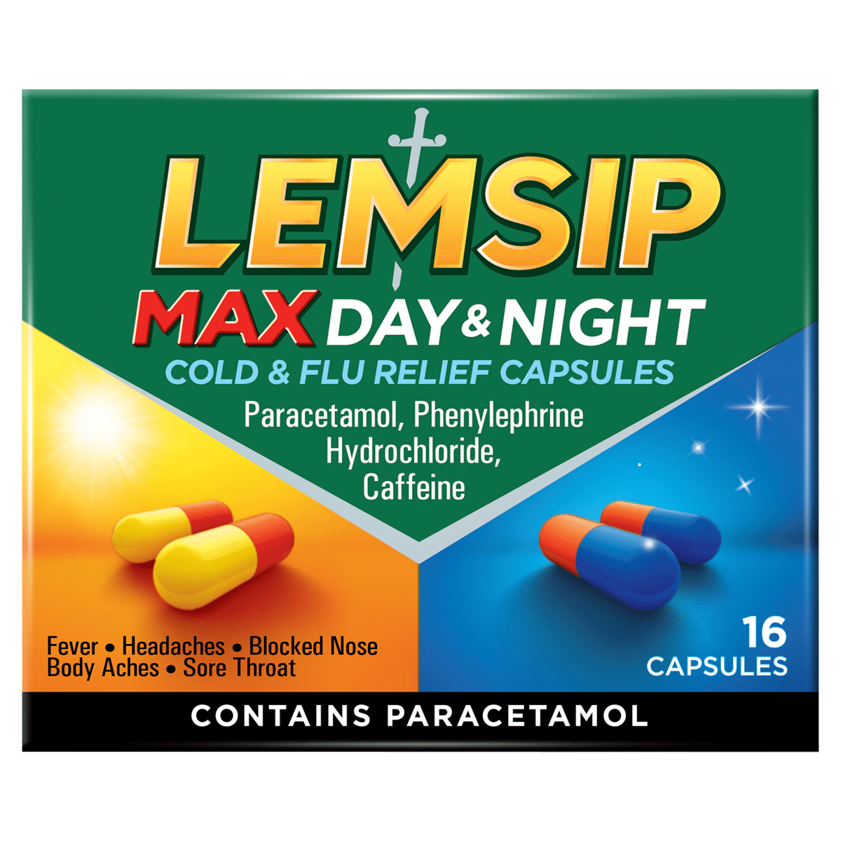 Lemsip Max Day & Night Cold & Flu Relief Capsules 16 Capsules