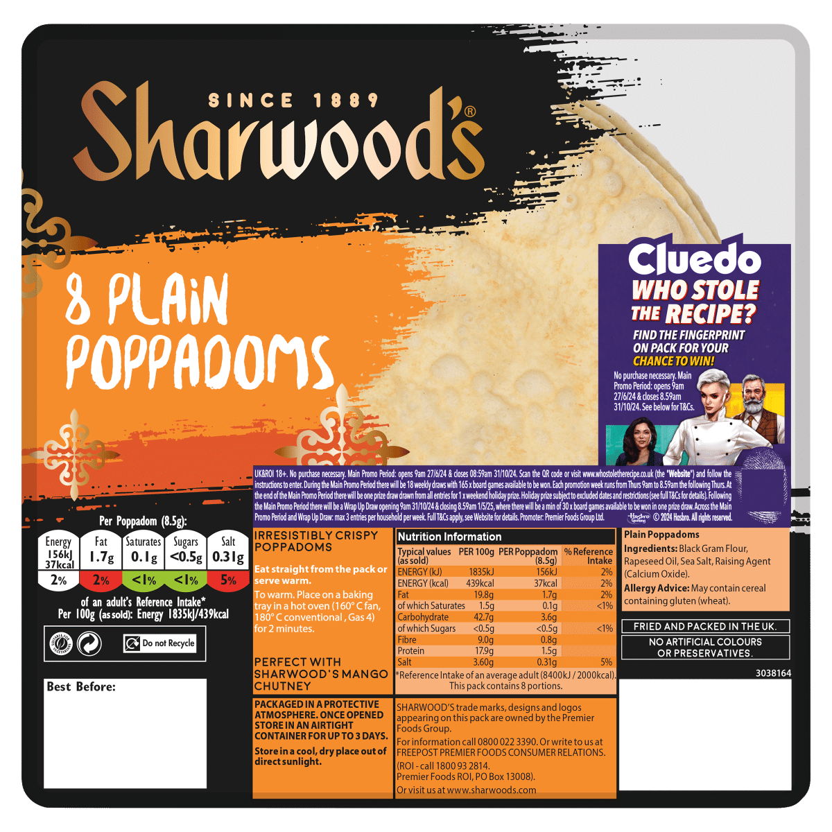 Sharwood’s 8 Plain Poppadoms