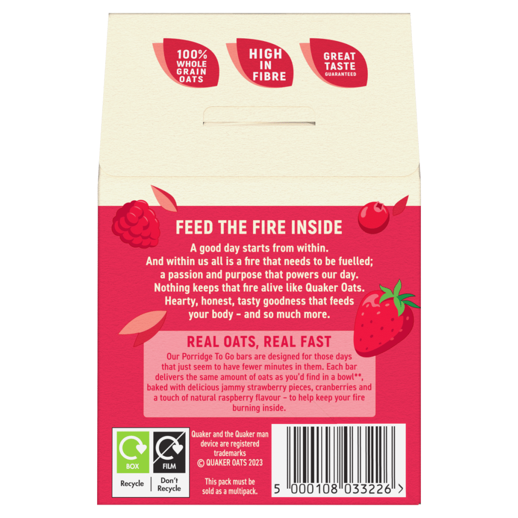 Quaker Porridge To Go Mixed Berries Breakfast Bars 2x55g