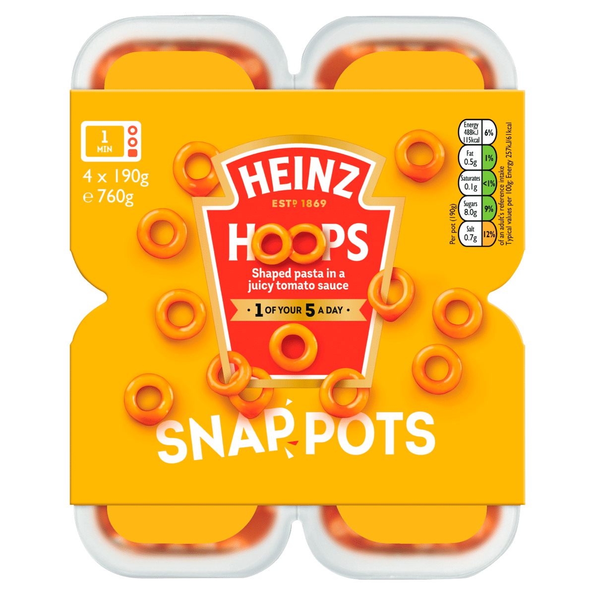 Heinz Hoops Snap Pots 4 x 190g (760g)