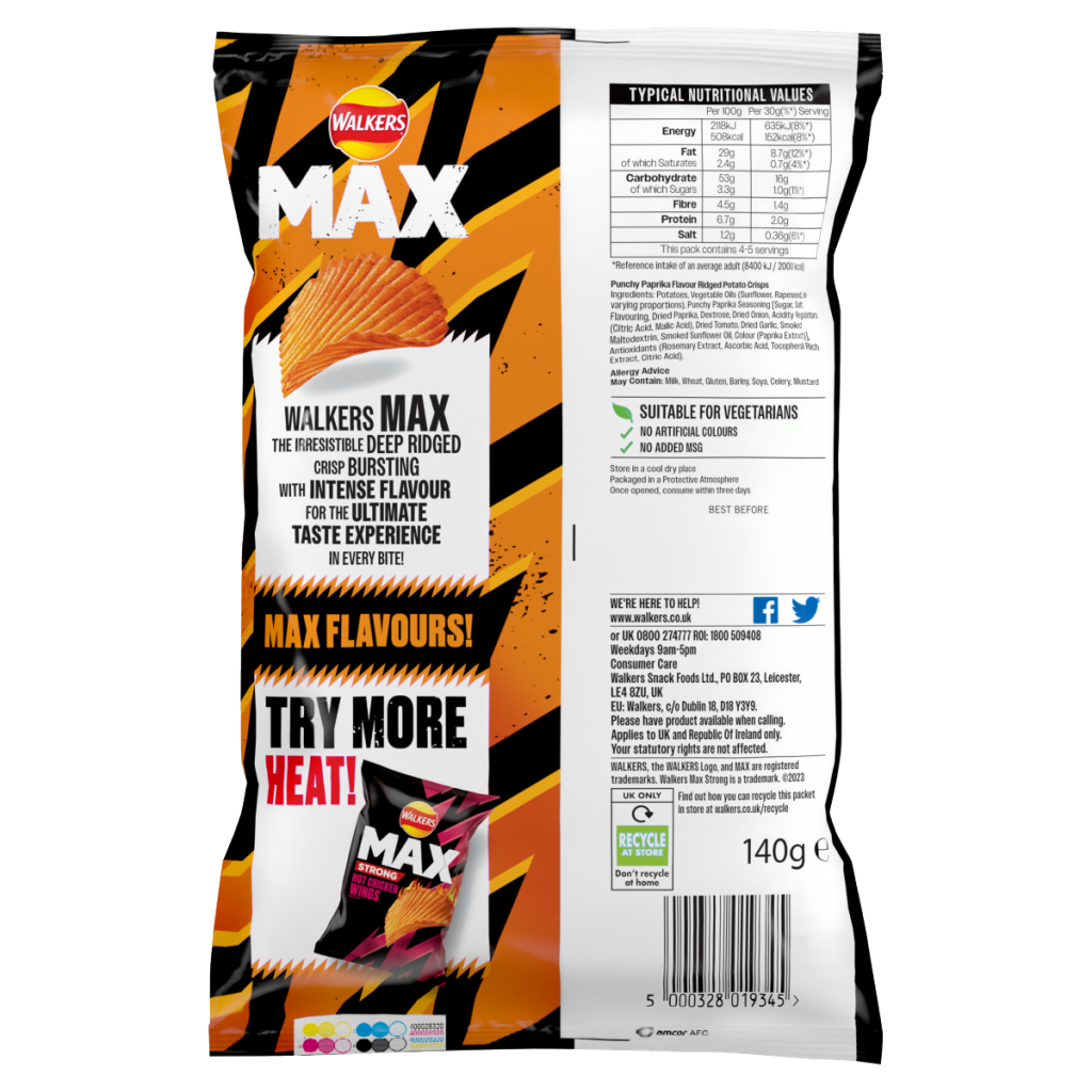 Walkers Max Punchy Paprika Sharing Crisps 140g