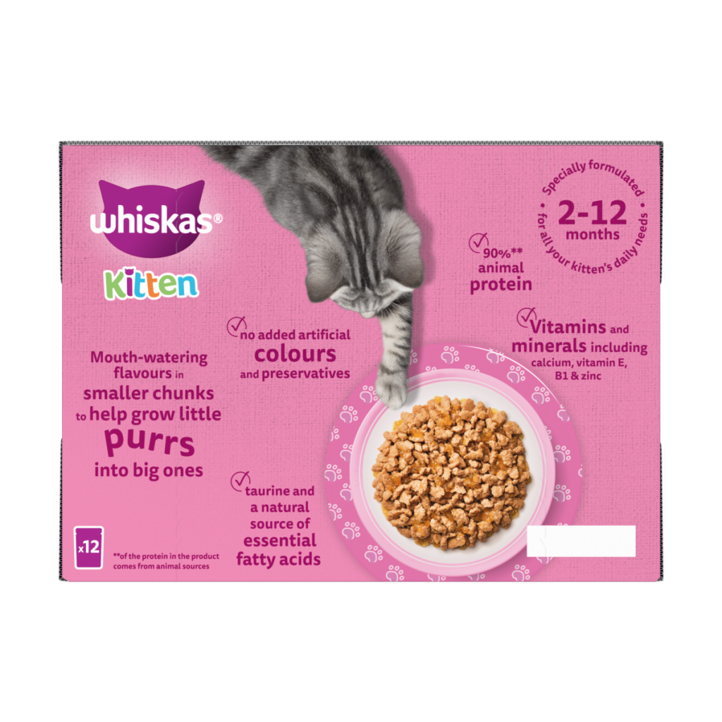 WHISKAS Kitten 2-12 mnths POULTRY Feasts Wet Cat Food Pouches in Jelly 12 x 85g