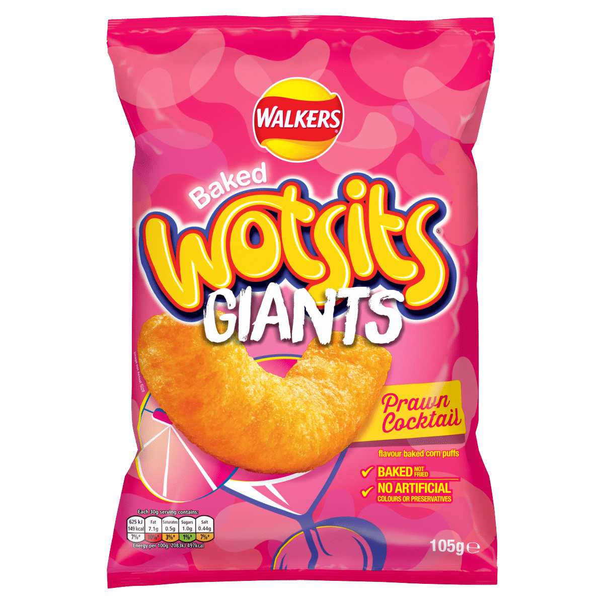 Walkers Wotsits Giants Prawn Cocktail Snacks Crisps 105g