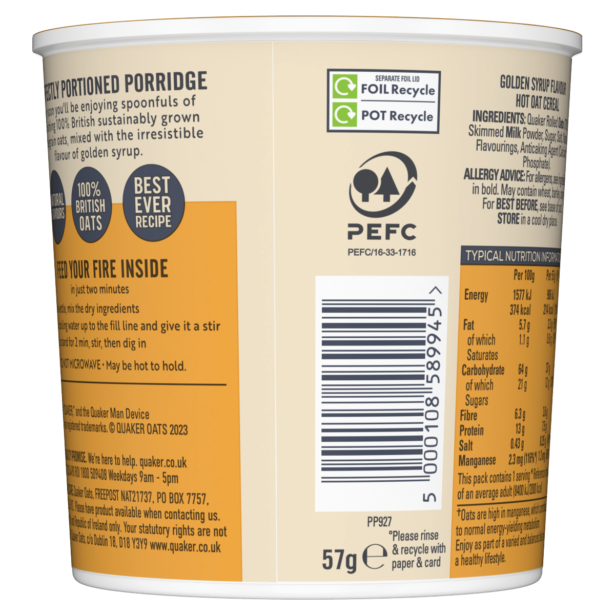 Quaker Oat So Simple Golden Syrup Porridge Pot 57g