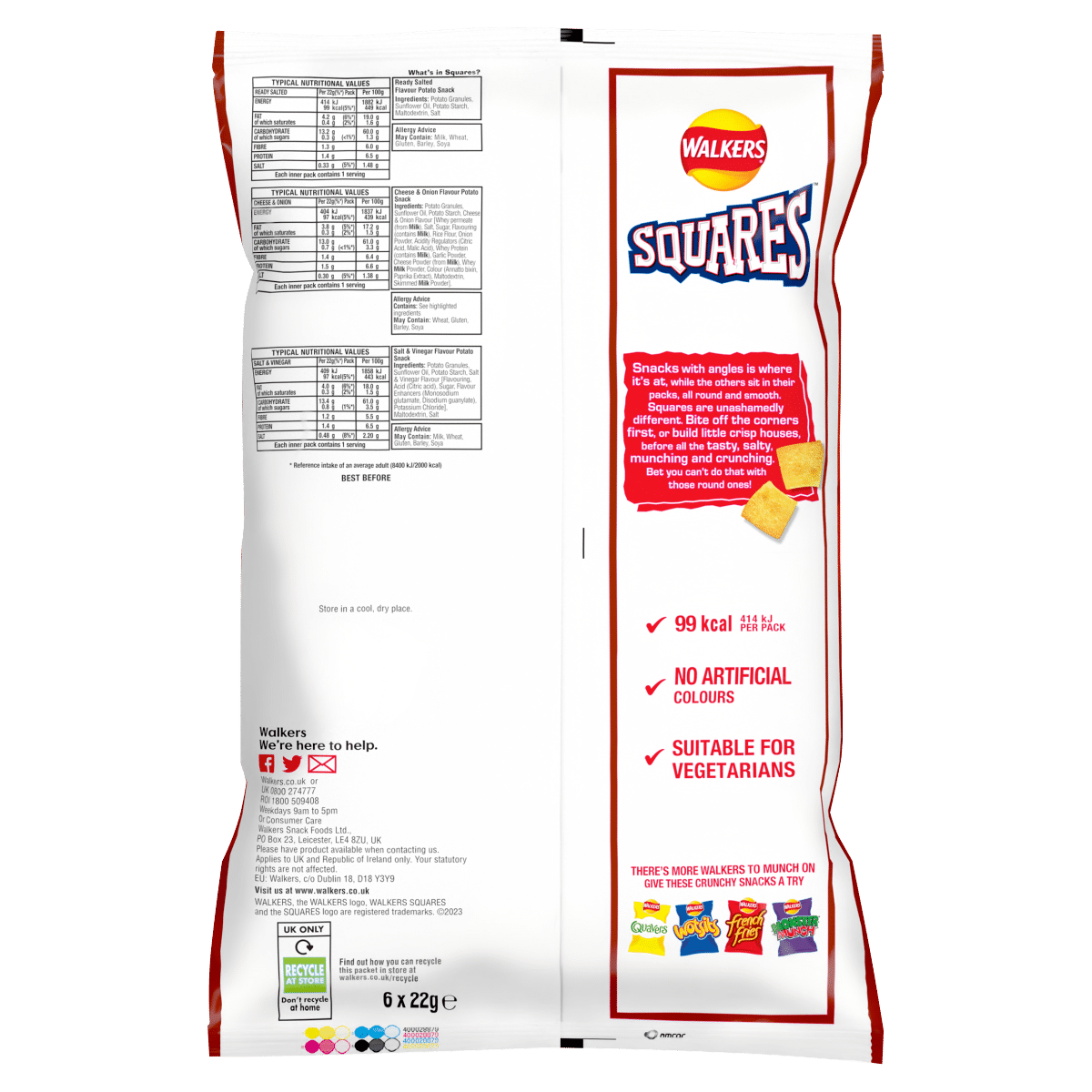 Walkers Squares Flavour Potato Snacks 6 x 22g