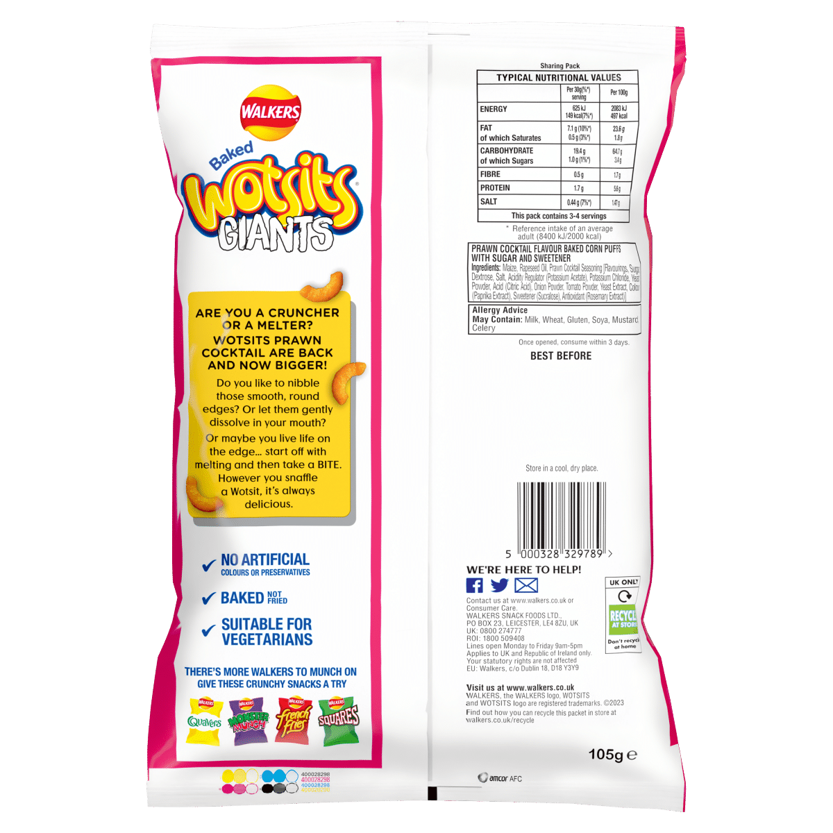 Walkers Wotsits Giants Prawn Cocktail Snacks Crisps 105g