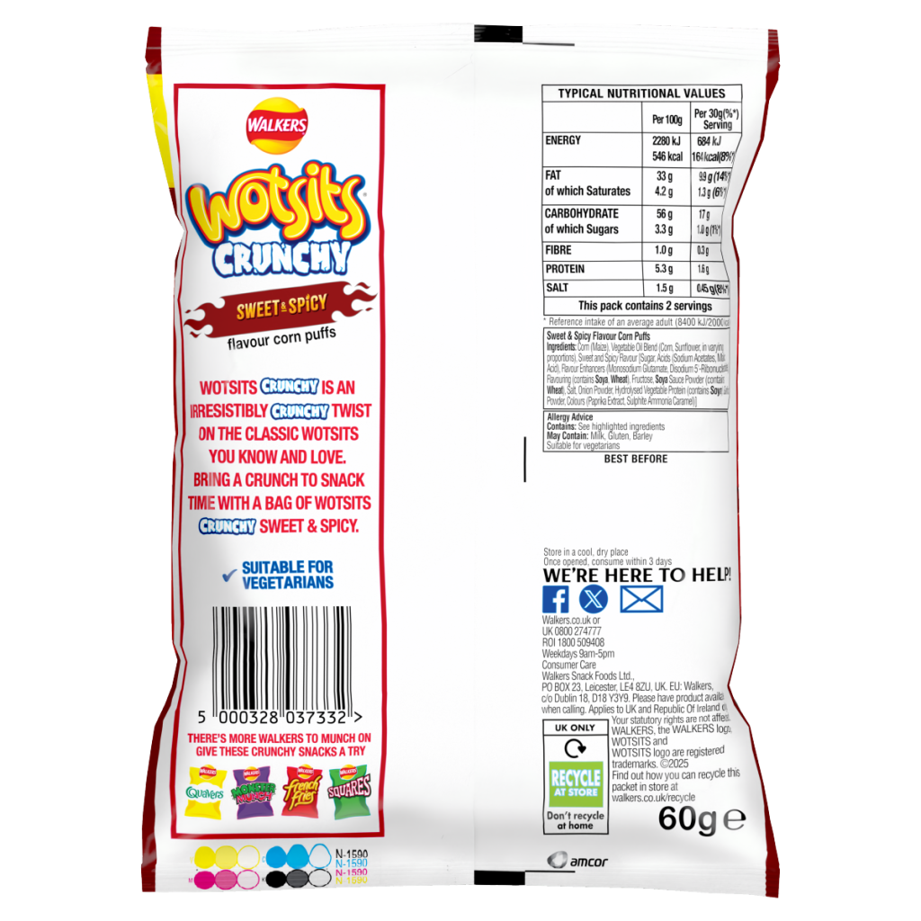Wotsits Crunchy Sweet & Spicy Sharing Bag Crisps 60g PMP £1.35 RRP
