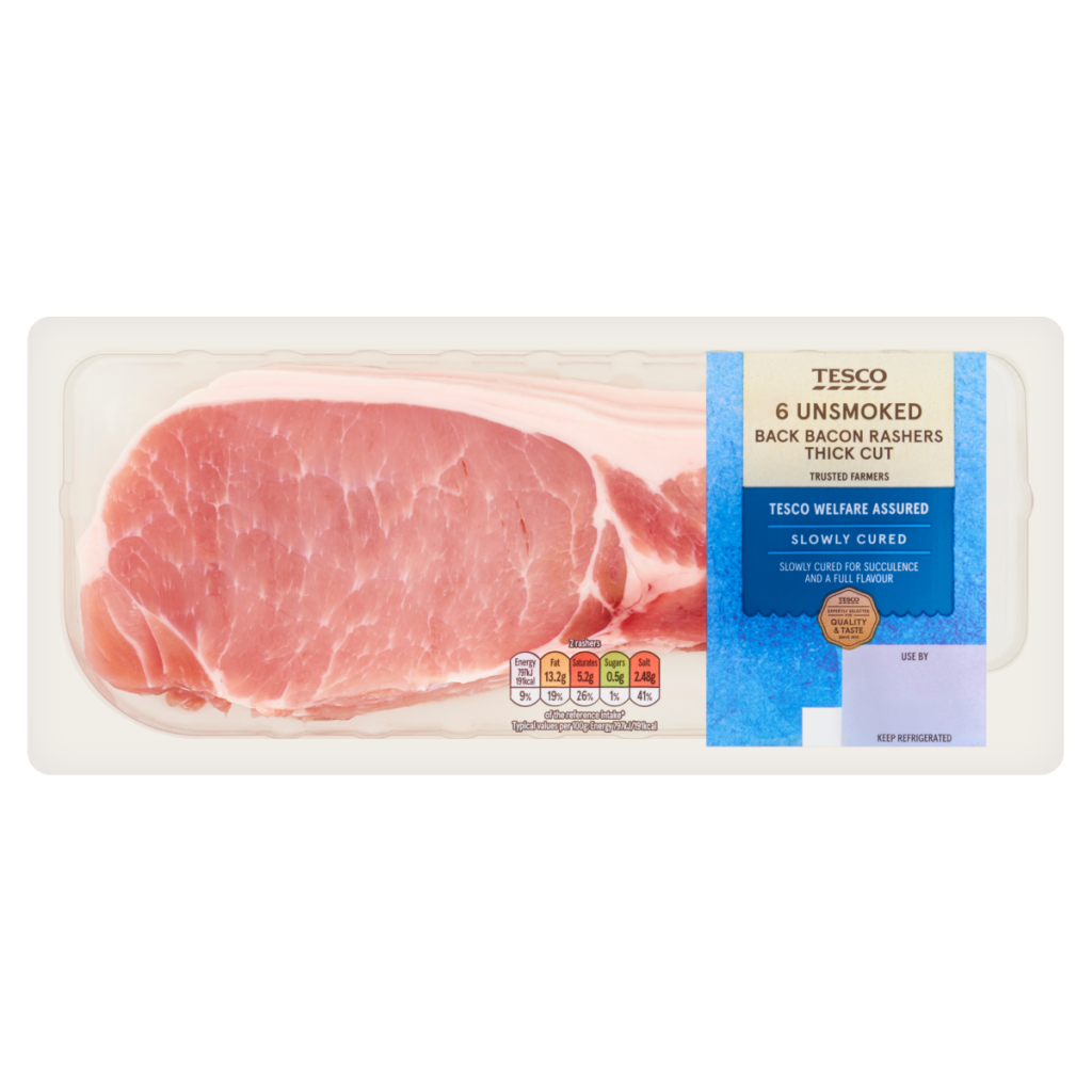 Tesco 6 Unsmoked Thick Cut Back Bacon Rashers 300g