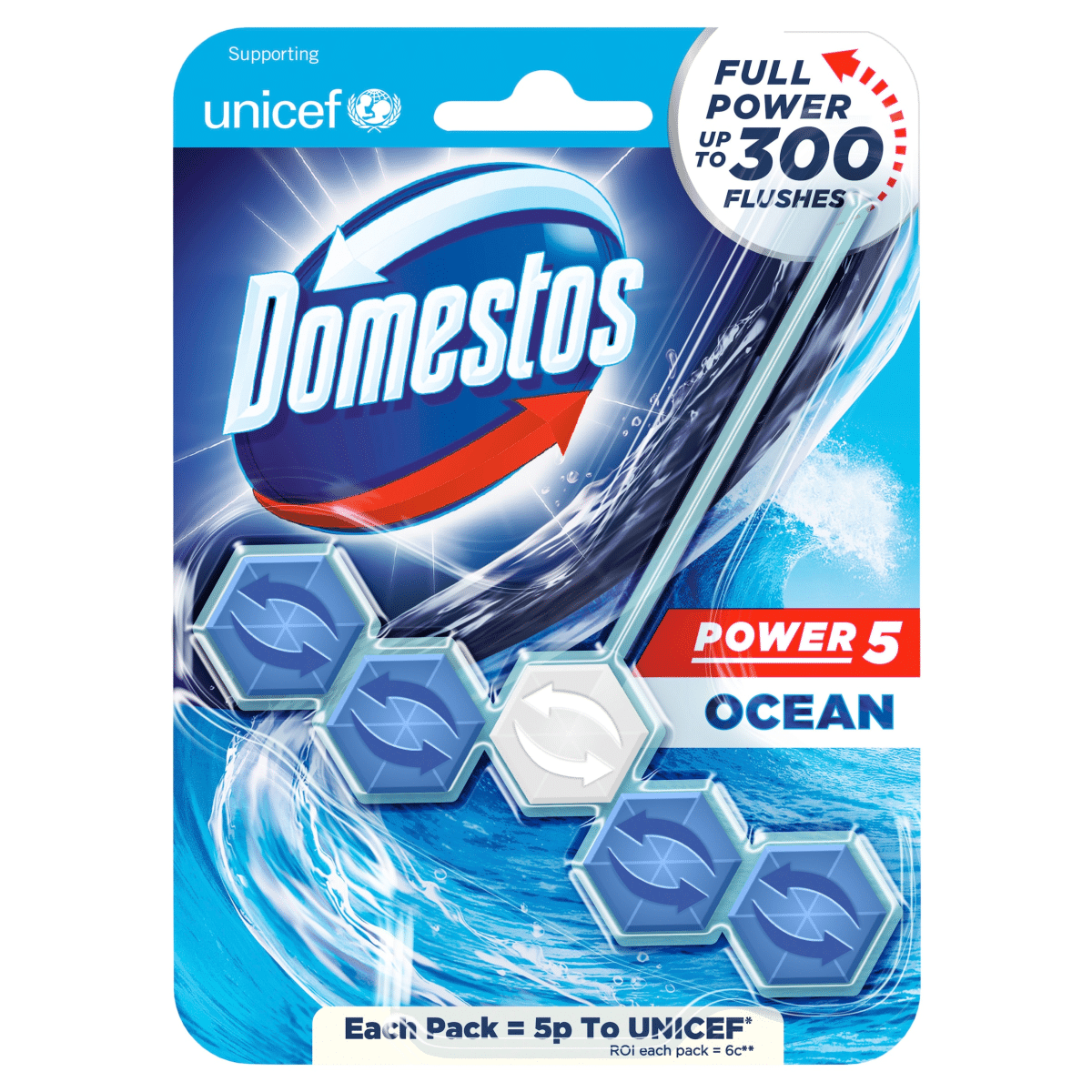 Domestos Power 5 Toilet Rim Block Ocean 55 g