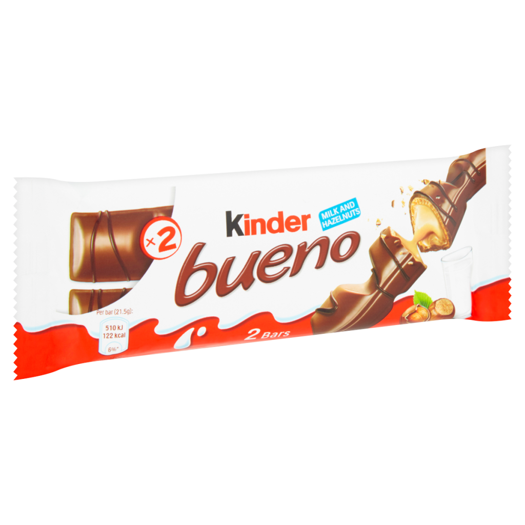 Kinder Bueno Milk Chocolate and Hazelnuts Single Bar 2 Finger x 21.5g (43g)
