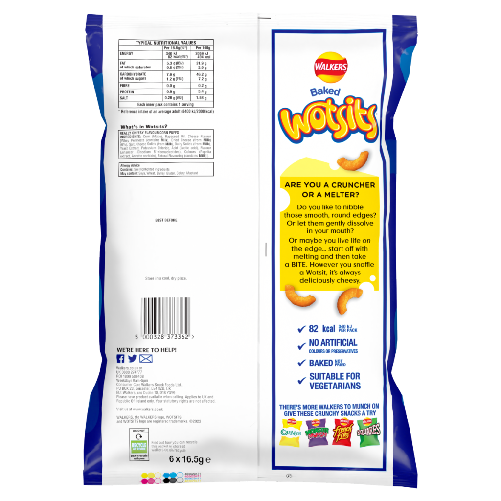 Wotsits Really Cheesy Snacks Multipack Cheese Crisps 6×16.5g