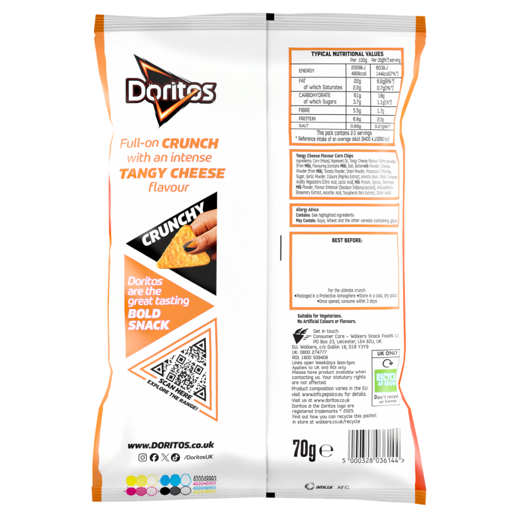 Doritos Tangy Cheese Tortilla Chips Crisps 70g PMP £1.35 RRP