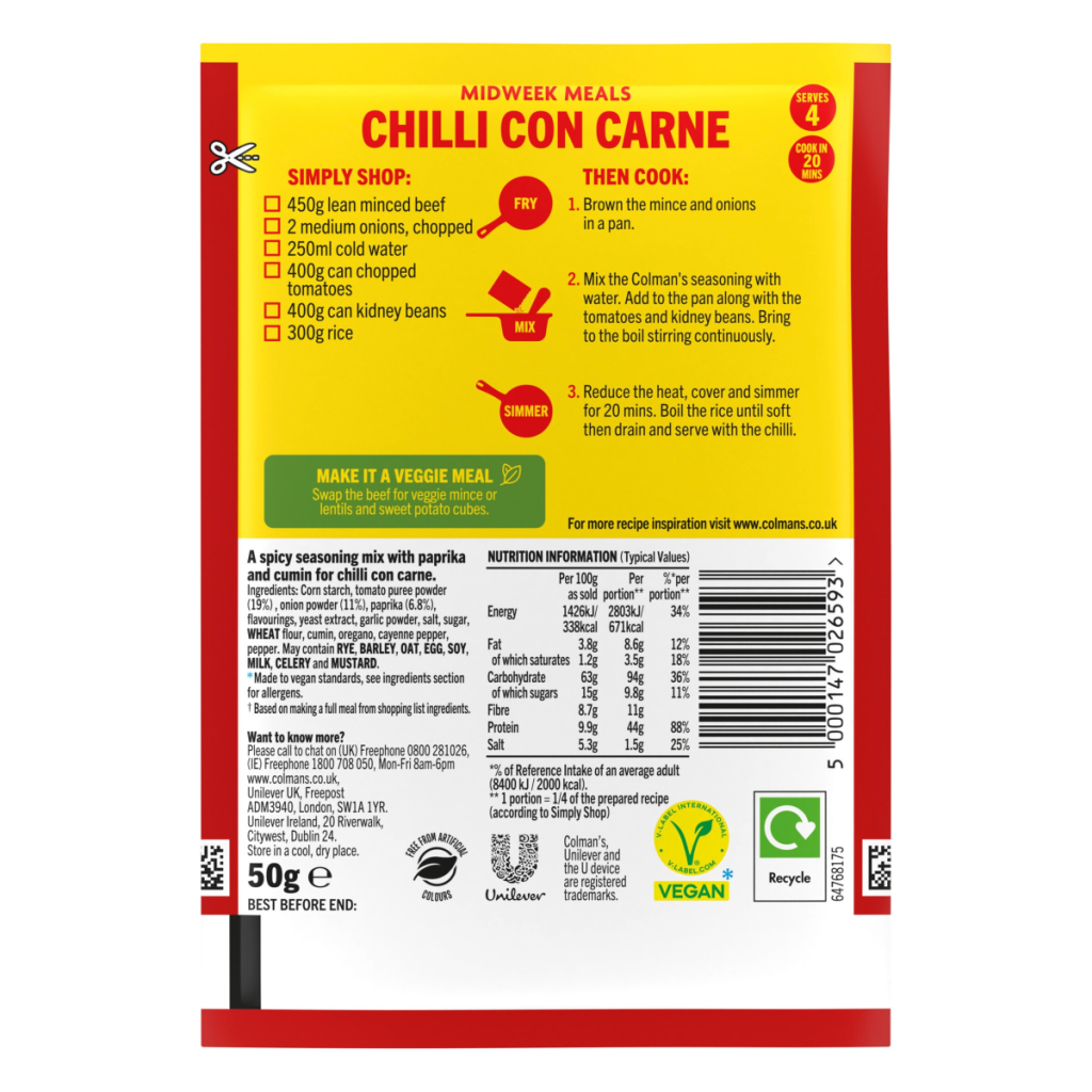 Colman’s Midweek Meals Chilli Con Carne Recipe Mix 50 g