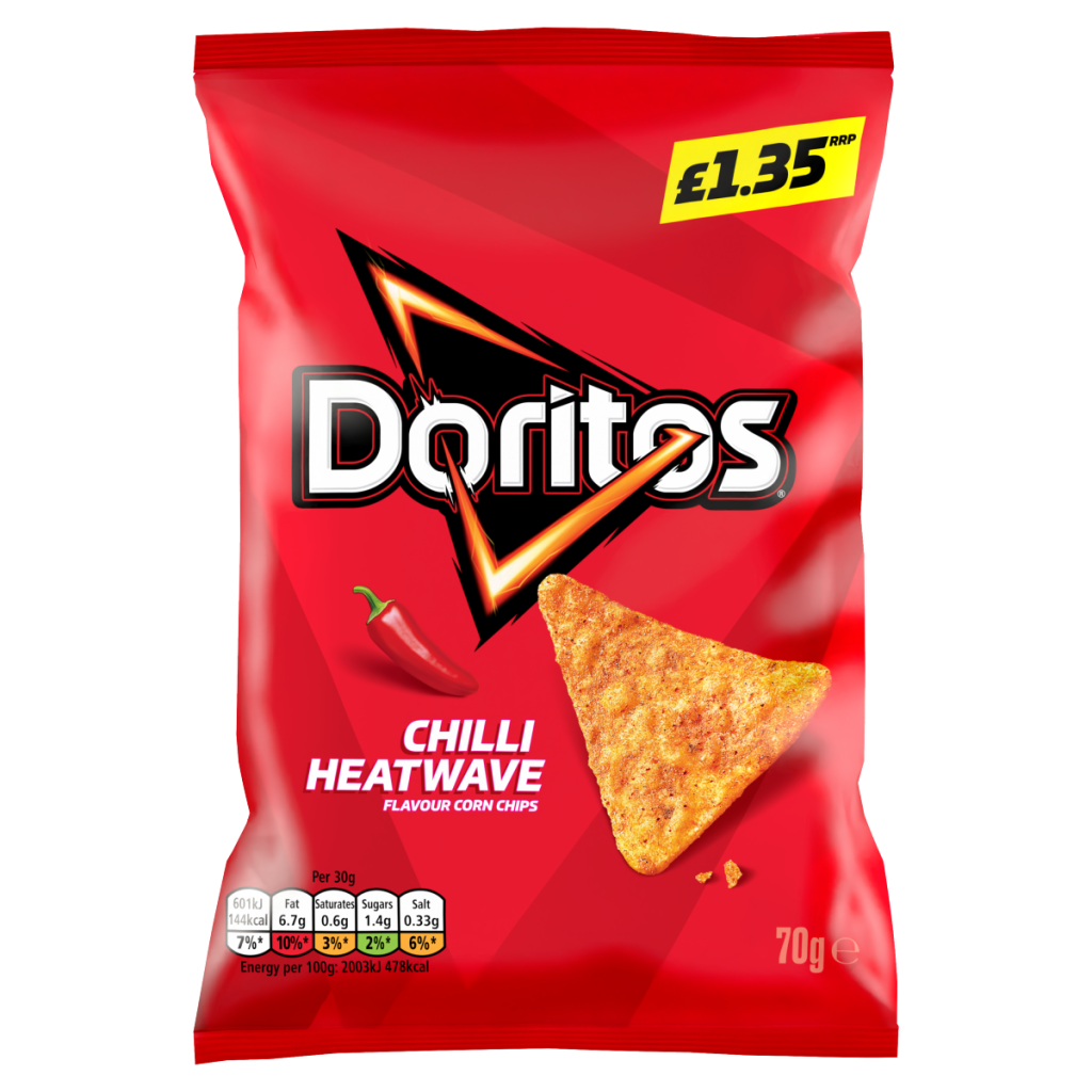 Doritos Chilli Heatwave Tortilla Chips Sharing Bag Crisps 70g PMP RRP £1.35