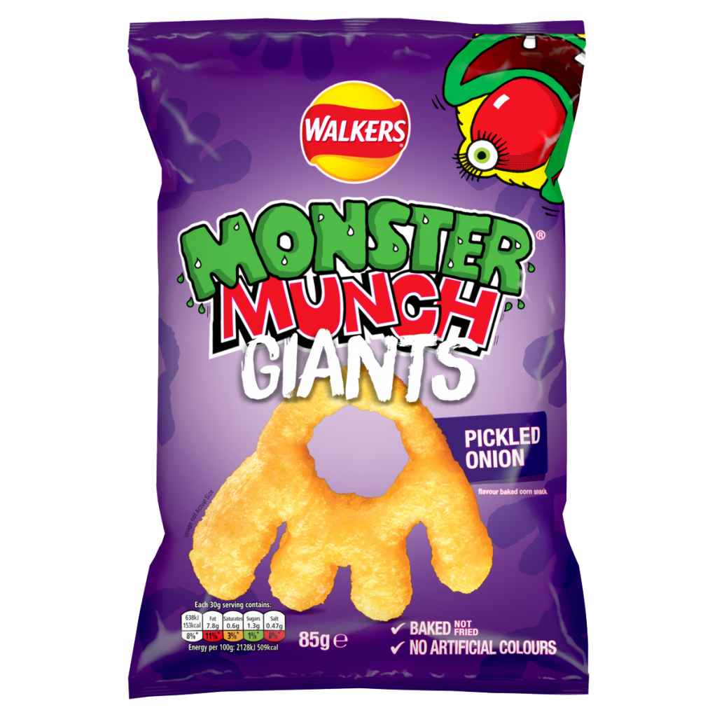 Walkers Monster Munch Snacks Giants Pickled Onion Sharing Crisps 85g