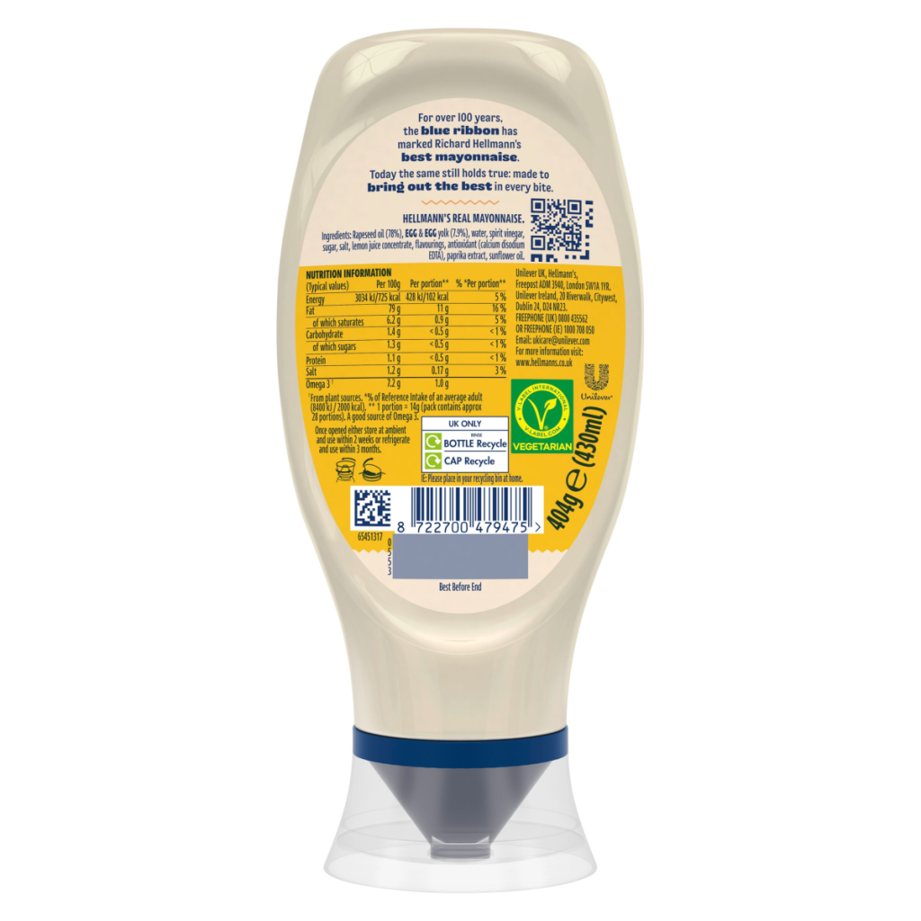 Hellmann’s Real Squeezy Mayonnaise 430ml