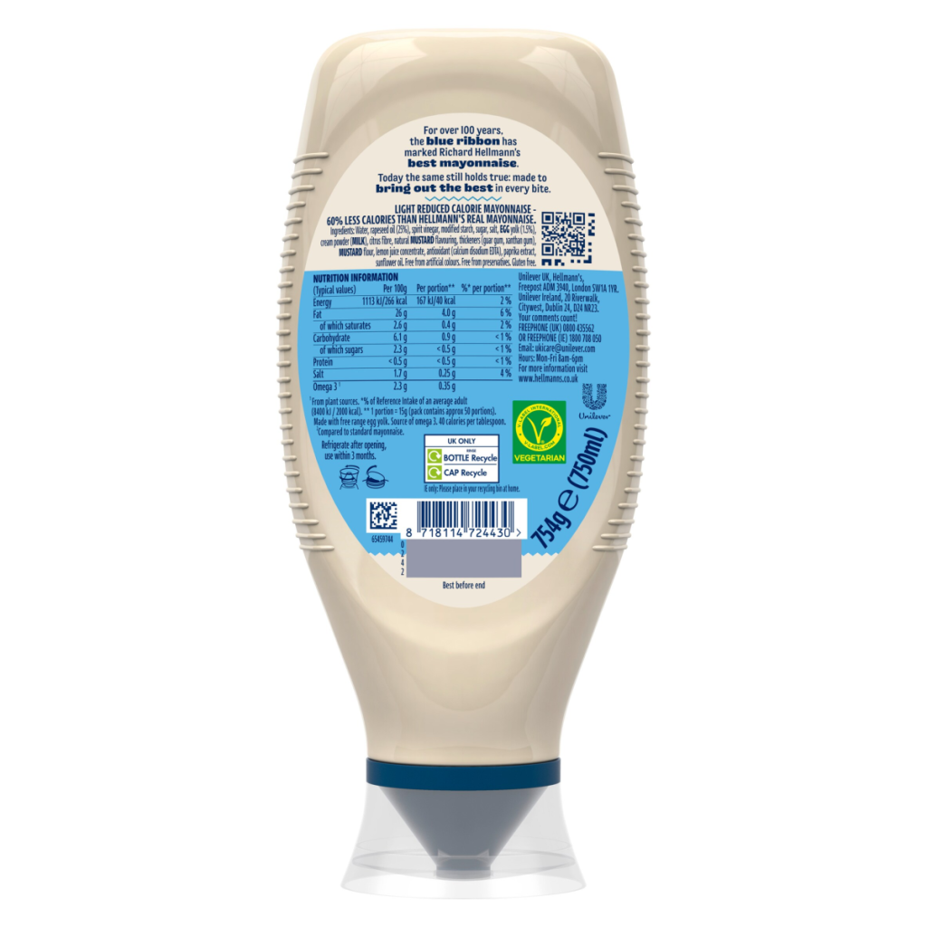 Hellmann’s Light Squeezy Mayonnaise 750ml