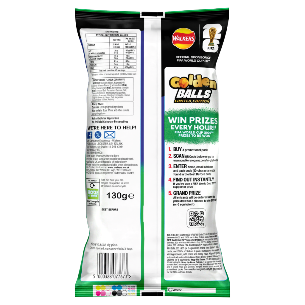Walkers Wotsits Golden Balls Smokin’ Cheese Puffs Sharing Snacks 130g