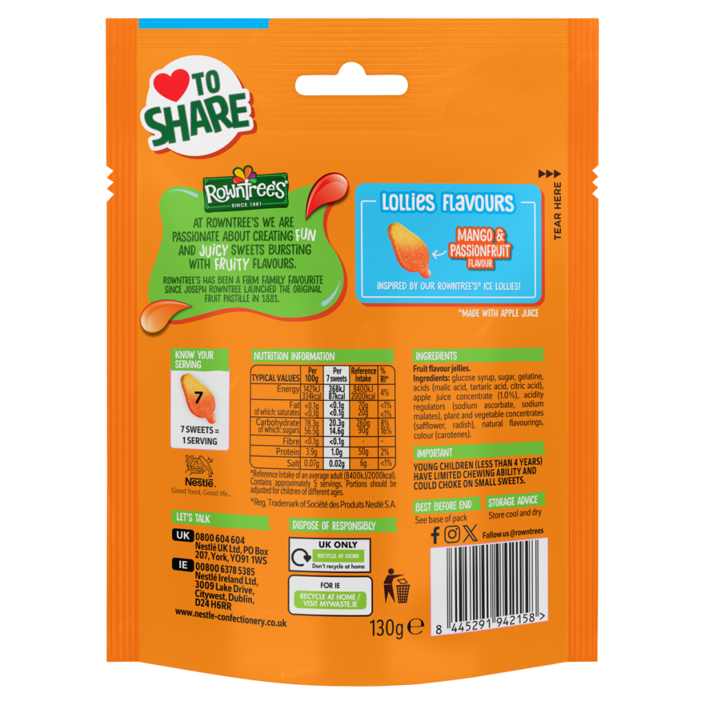Rowntree’s Mango Flavour Lollies 130g