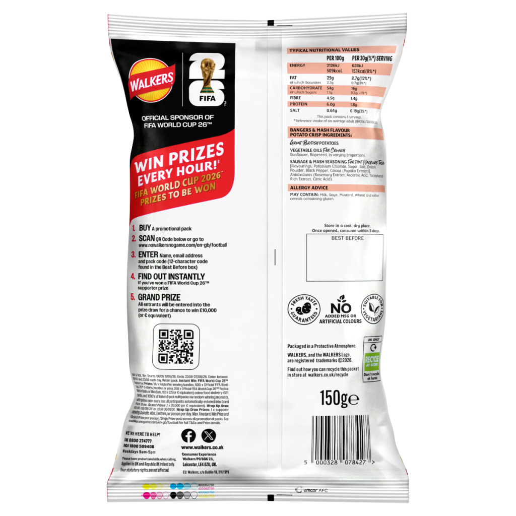 Walkers English Bangers and Mash Sharing Crisps 150g