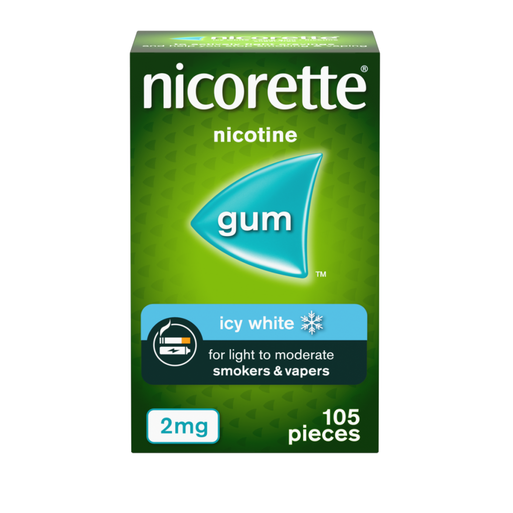 Nicorette Icy White 2mg Gum 105 Pieces, Stop Smoking and Stop Vaping Aid