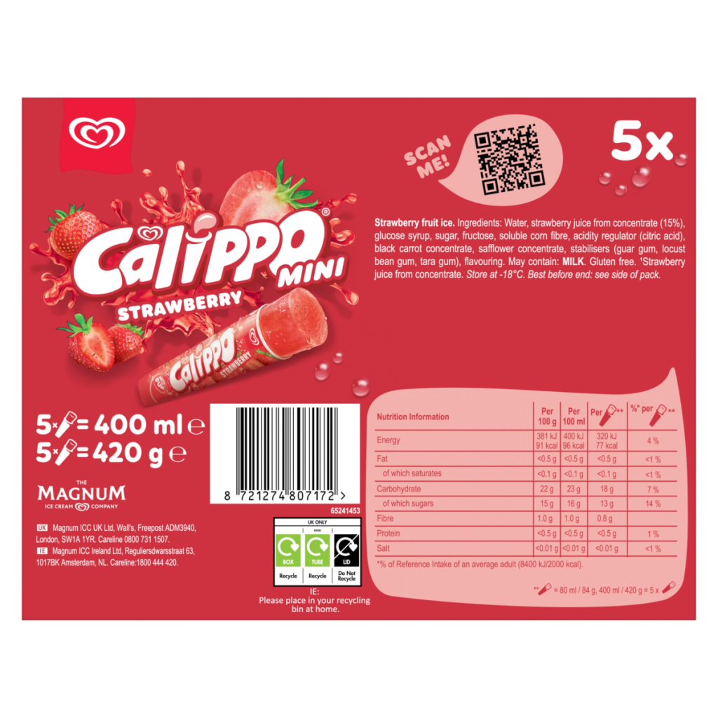 Heartbrand Calippo Ice Lollies Mini Strawberry 5x 80 ml