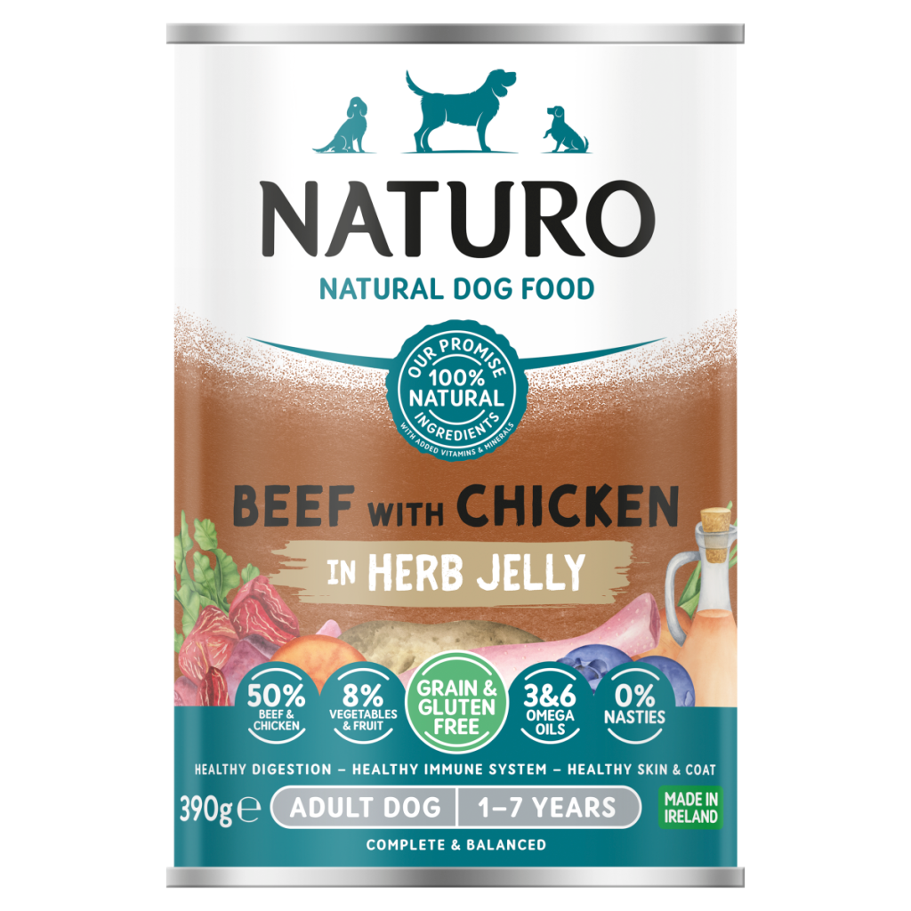 Naturo Natural Dog Food Beef with Chicken in Herb Jelly Adult Dog 1-7 Years 390g
