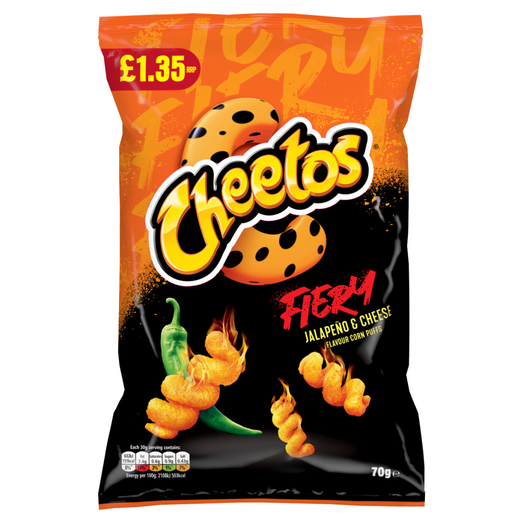 Cheetos Fiery Snacks Jalapeño & Cheese Corn Puffs 70g PMP RRP £1.35