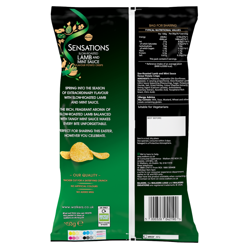 Walkers Sensations Snacks Lamb & Mint Sauce Sharing Crisps 150g