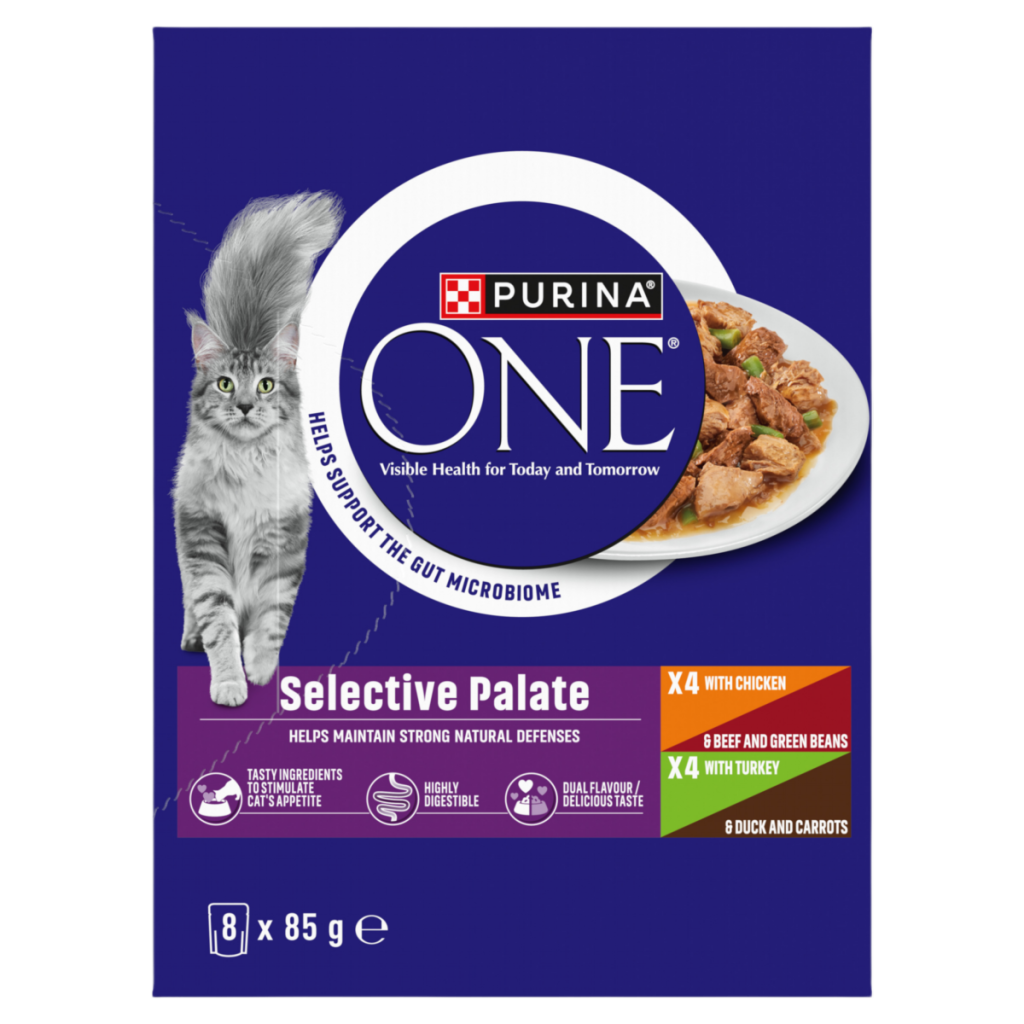 PURINA ONE Selective Palate Mini Filets in Gravy (Chicken, Beef, Turkey & Duck) Wet Cat Food 8x85g