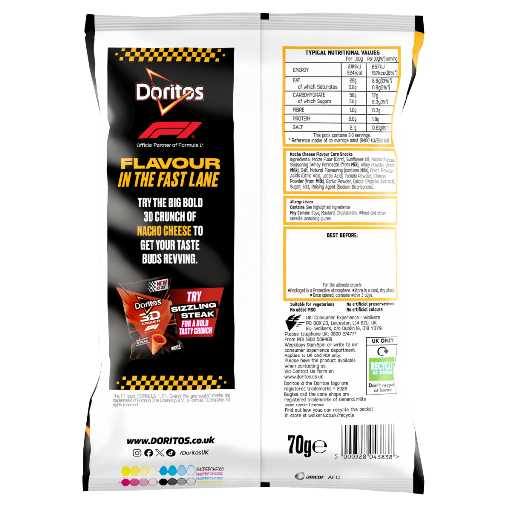 Doritos 3D Crunch Nacho Cheese Crisps 70g PMP RRP £1.35 