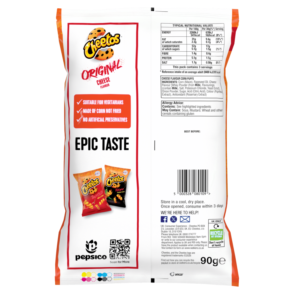 Cheetos Original Snacks Cheese Corn Puffs 90g PMP RRP £1.35