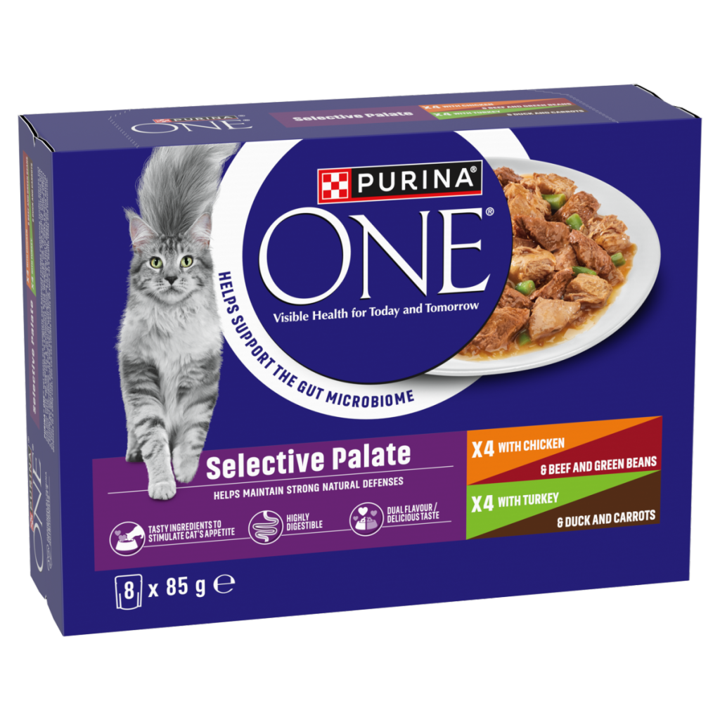 PURINA ONE Selective Palate Mini Filets in Gravy (Chicken, Beef, Turkey & Duck) Wet Cat Food 8x85g
