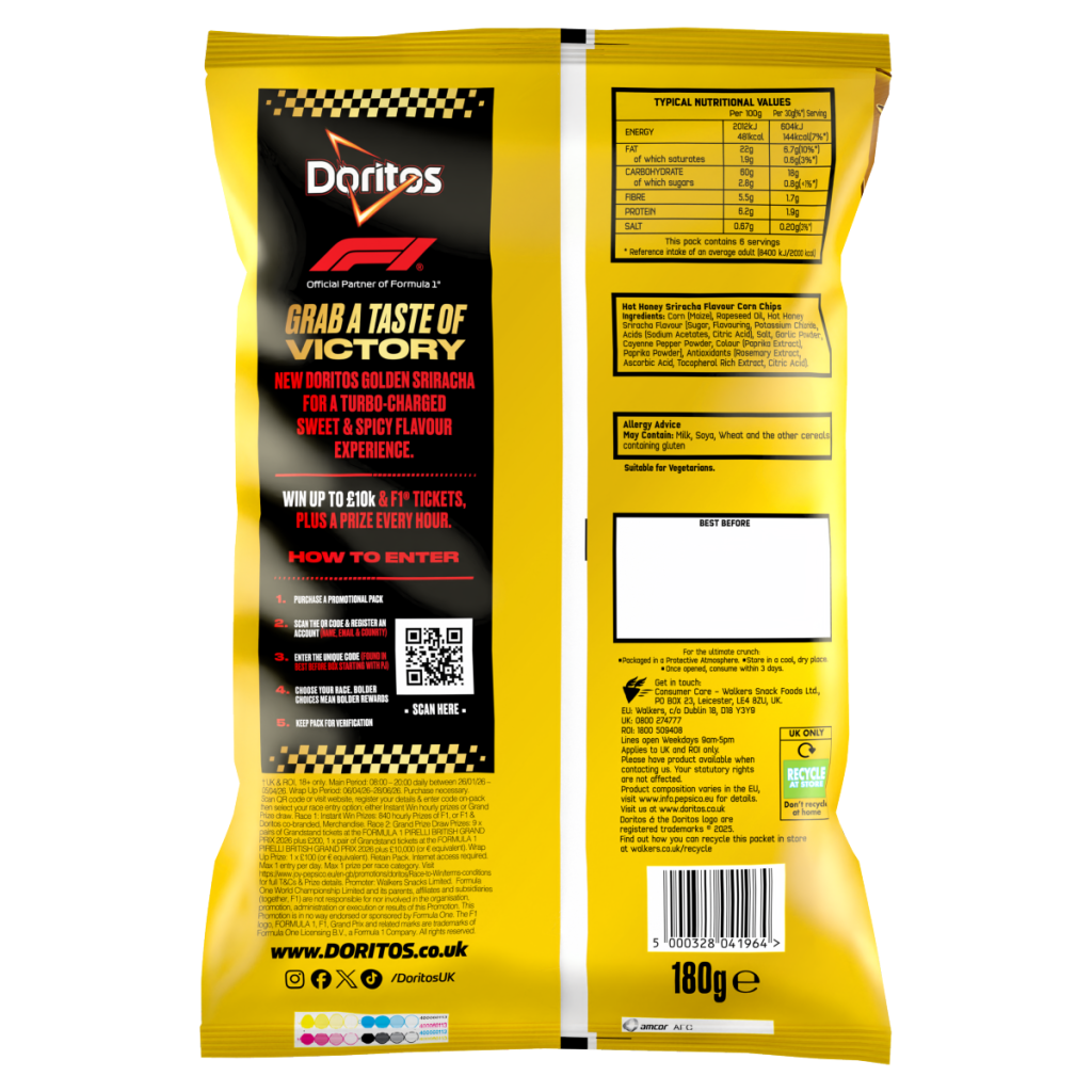 Doritos Hot Honey Golden Sriracha Tortilla Chips Sharing Crisps 180g