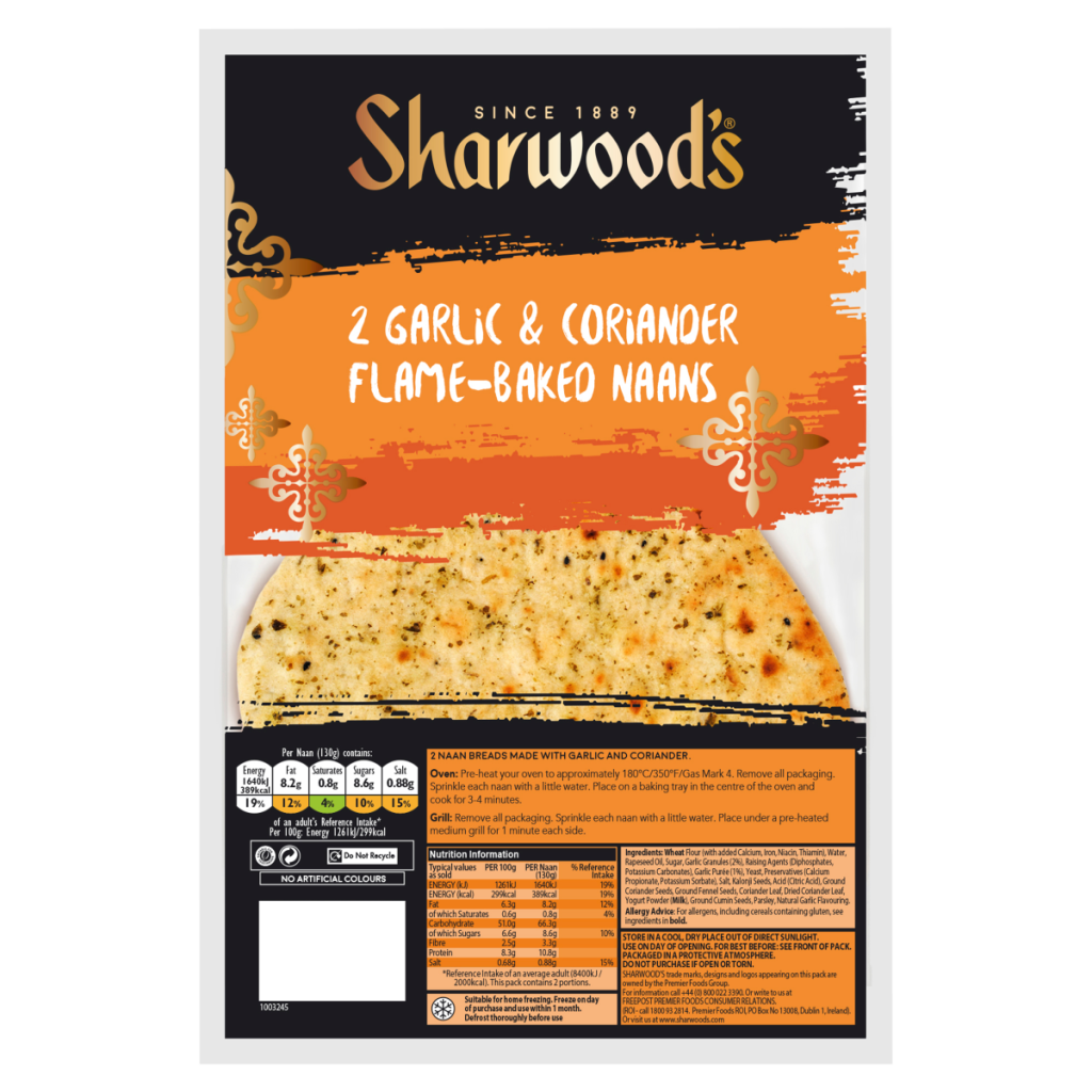 Sharwood’s 2 Garlic & Coriander Flame-Baked Naans