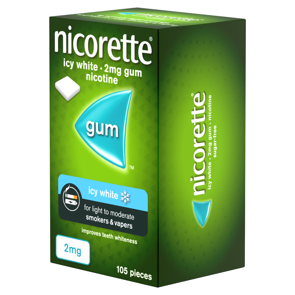 Nicorette Icy White 2mg Gum 105 Pieces, Stop Smoking and Stop Vaping Aid