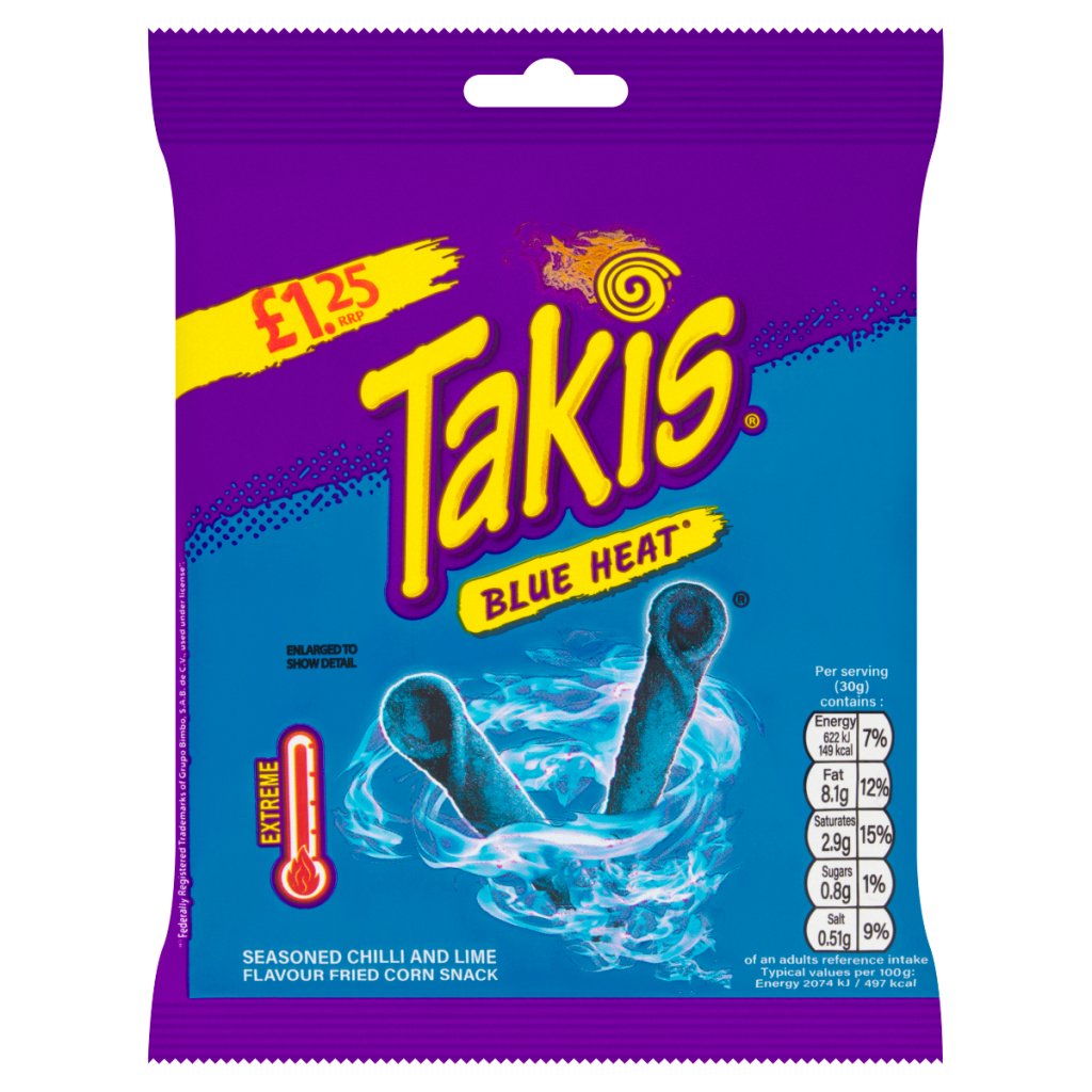 Takis Blue Heat Seasoned Chilli and Lime Flavour Fried Corn Snack 55g