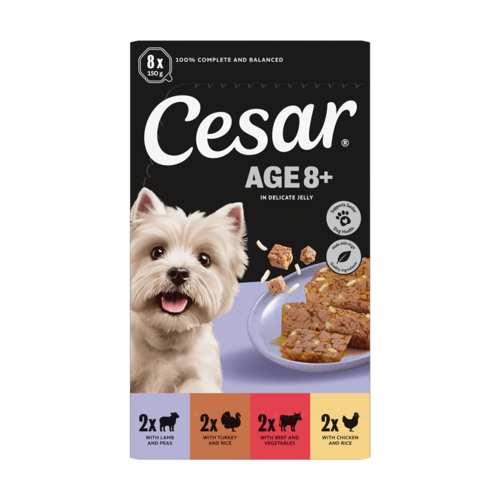 Cesar Age 8+Wet Dog Food Tray Poultry,Lamb,Beef Chunks in Jelly 8 x150g