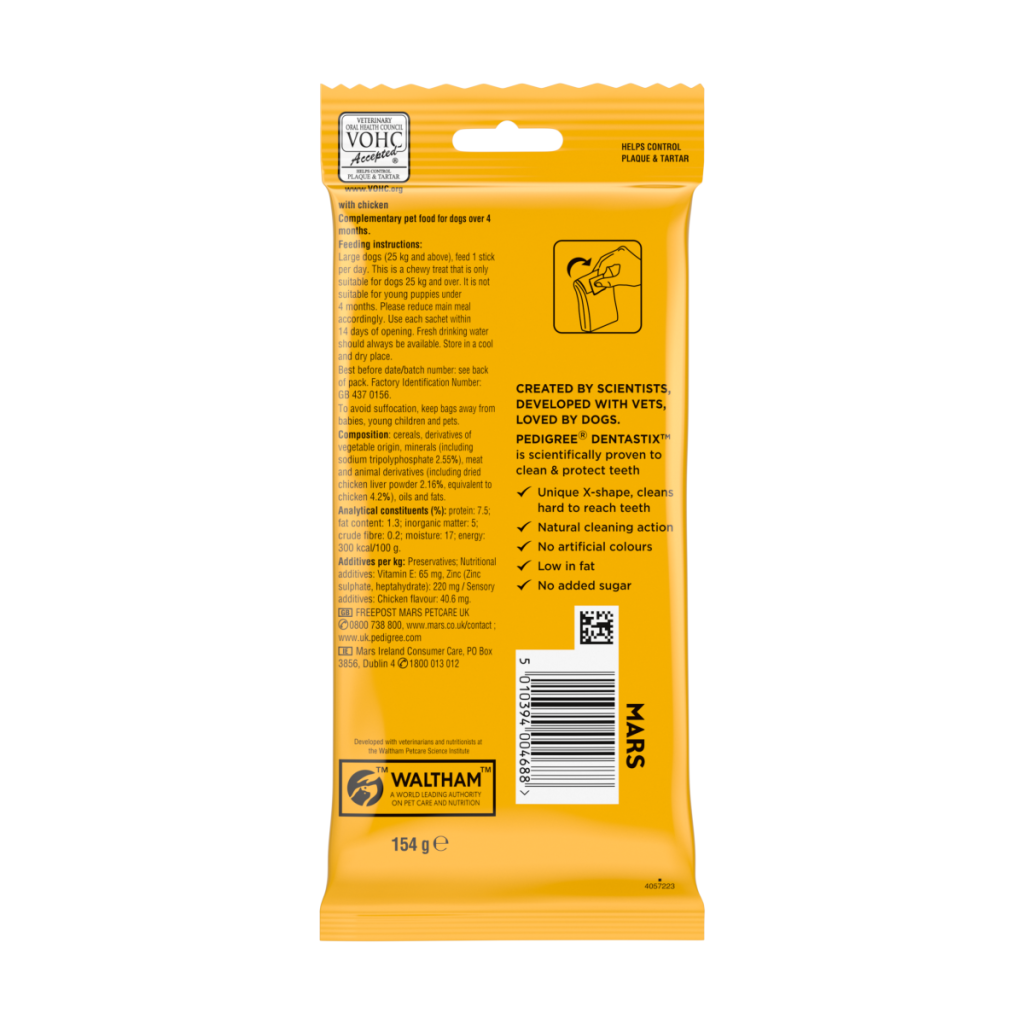 PEDIGREE DENTASTIX Daily Dental Chews Large Dog Treats 4 Sticks