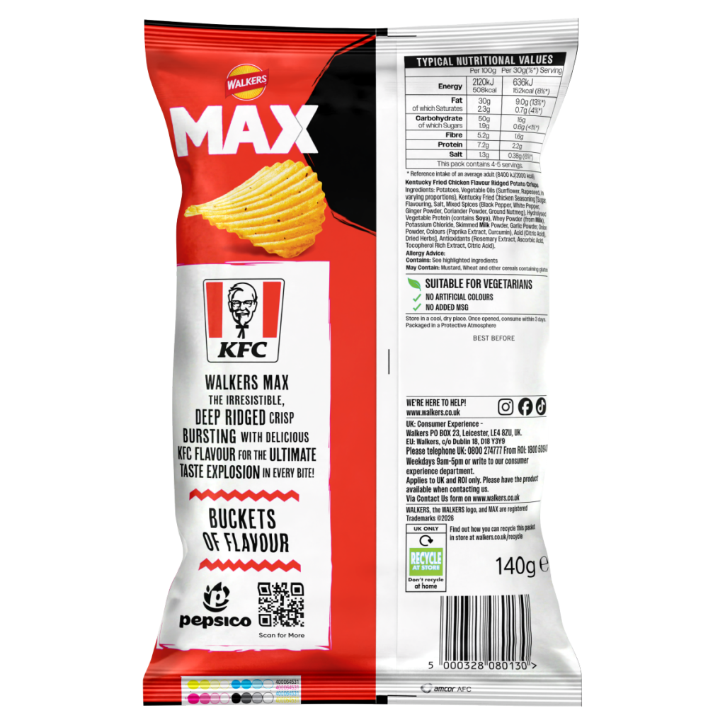 Walkers MAX KFC Original Chicken Sharing Crisps 140g