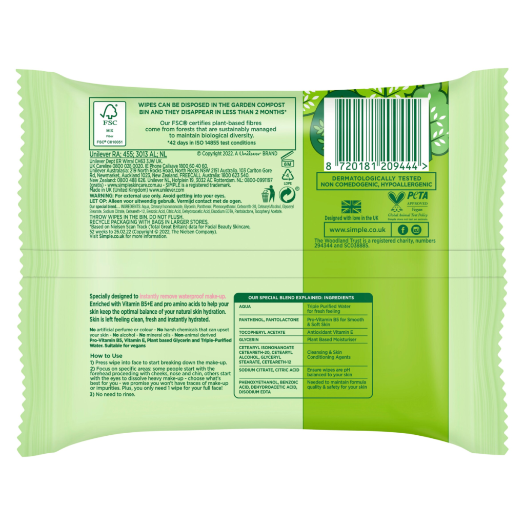 Simple Kind to Skin Cleansing Wipes 25 wipes