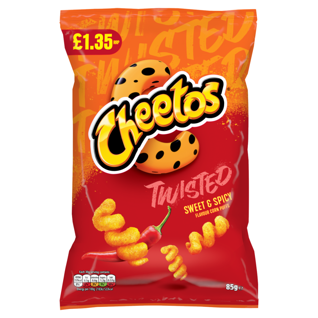 Cheetos Twisted Snacks Sweet & Spicy Corn Puffs 85g PMP RRP £1.35