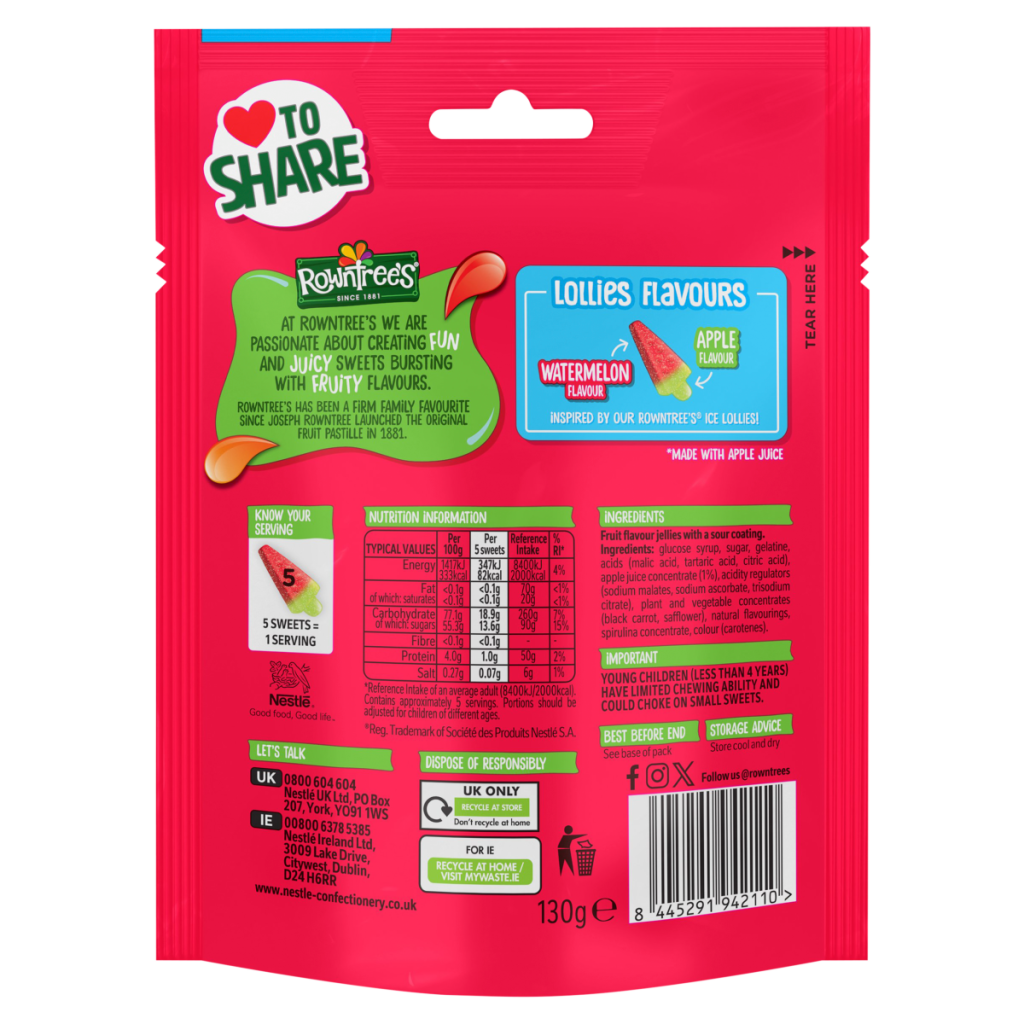 Rowntree’s Sour Watermelon Flavour Lollies 130g