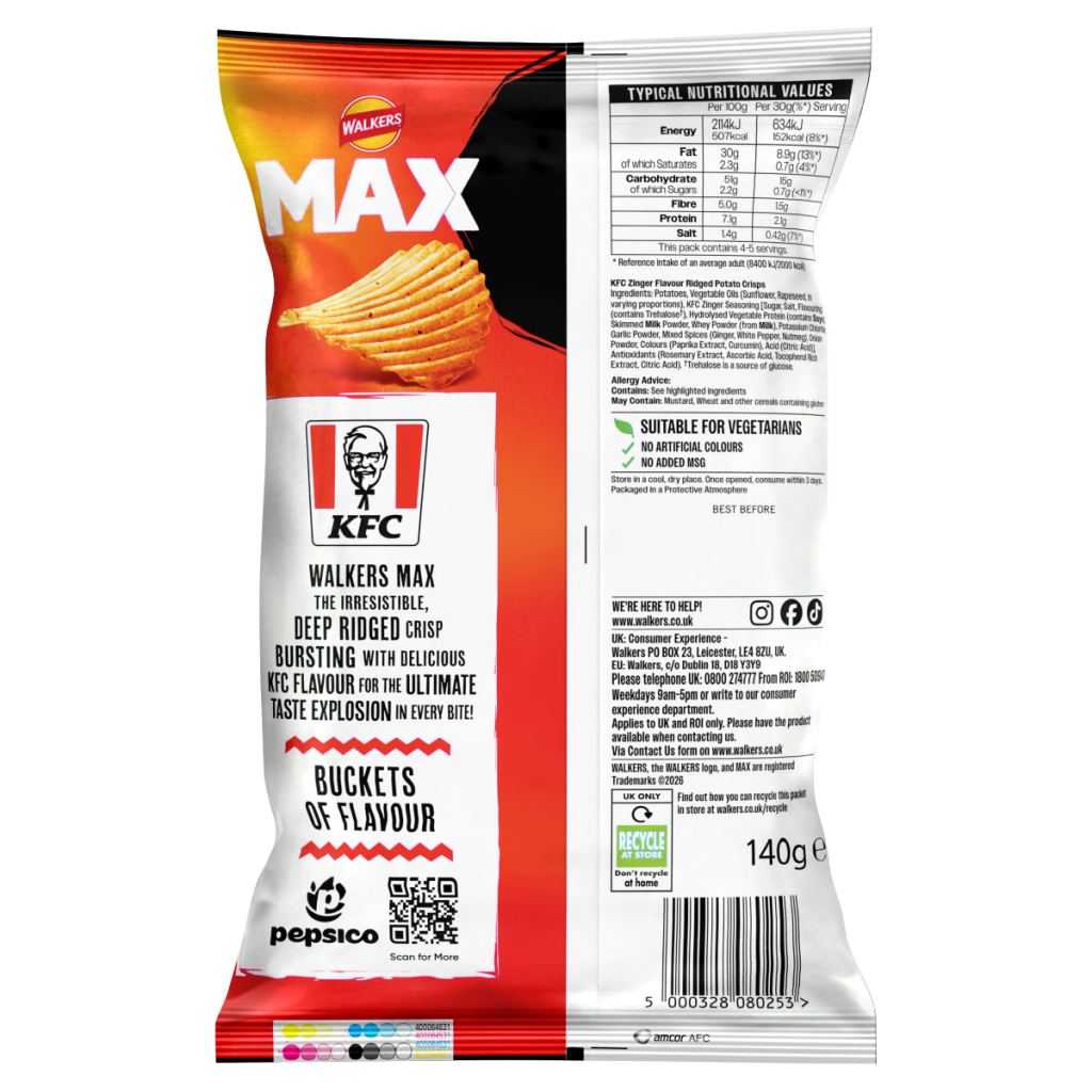 Walkers MAX KFC Zinger Chicken Sharing Crisps 140g